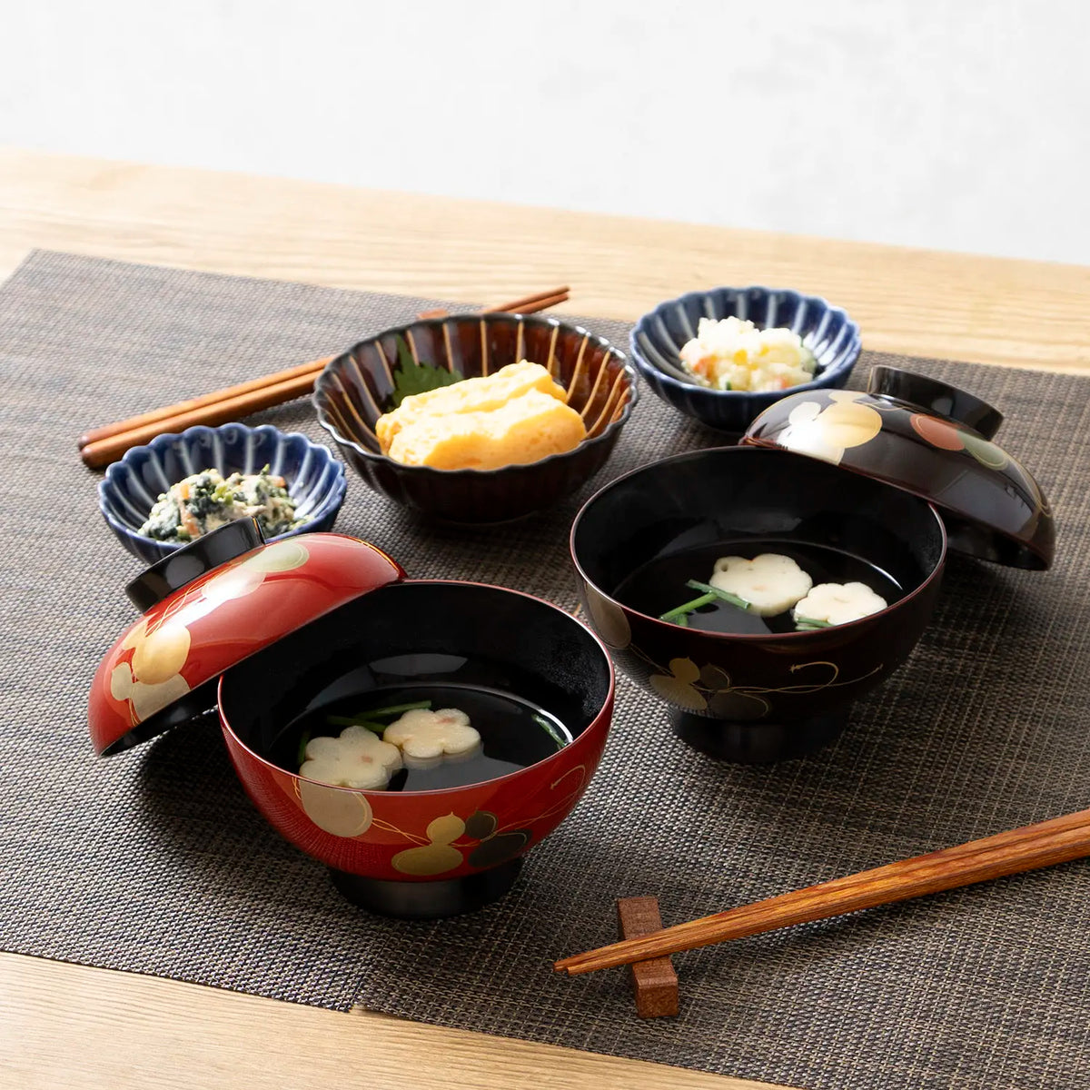 Echizen Shikki Makie Synthetic Resin Couple Soup Bowls Six Gourds