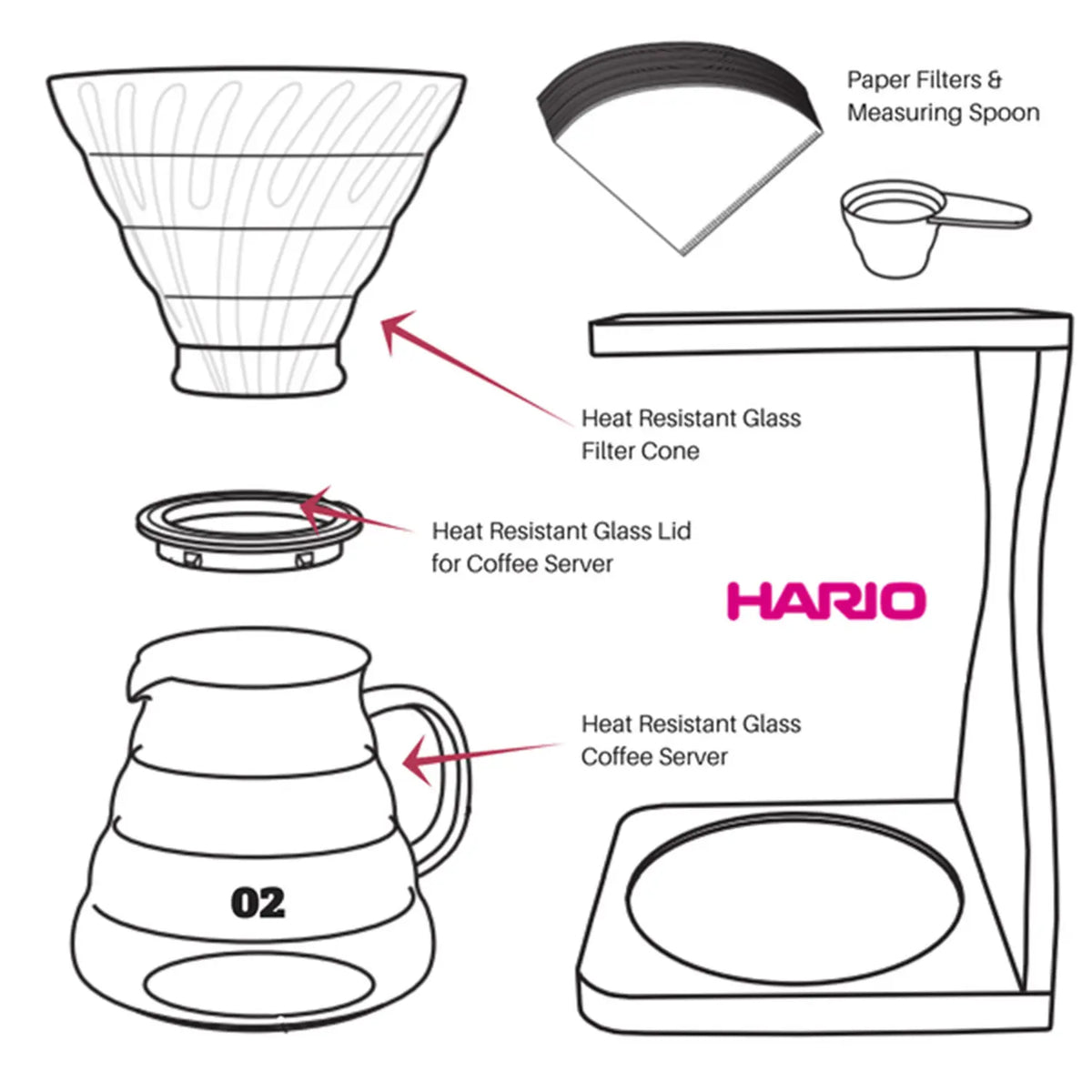 Hario V60 Heat Resistant Glass Coffee Dripper Set