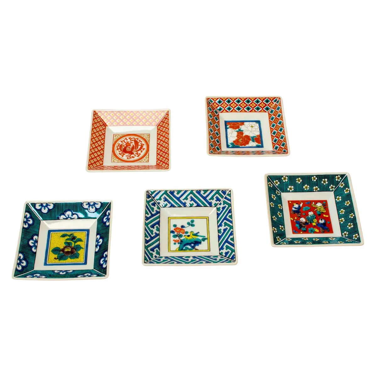 SEIKOU JIDAIGA Kutani Porcelain Square Plate 9cm 5 pcs