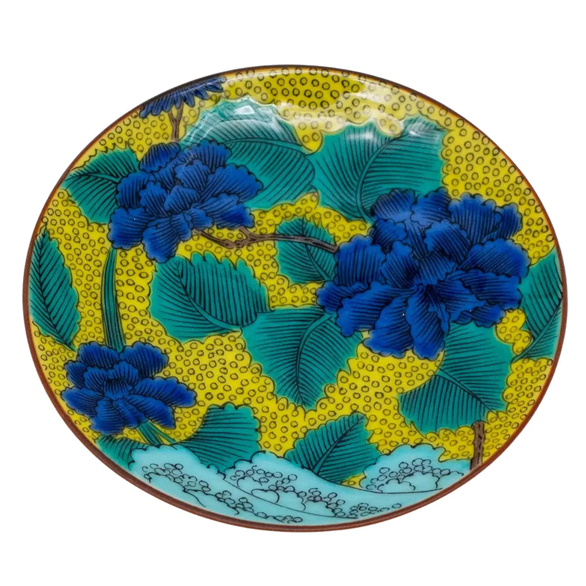 SEIKOU Kutani Porcelain Mamezara Small Plate Aodedoha-ni-Botan