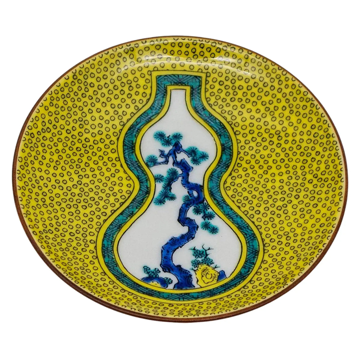 SEIKOU Kutani Porcelain Mamezara Small Plate Aodehyoutan-Warimatsuzu