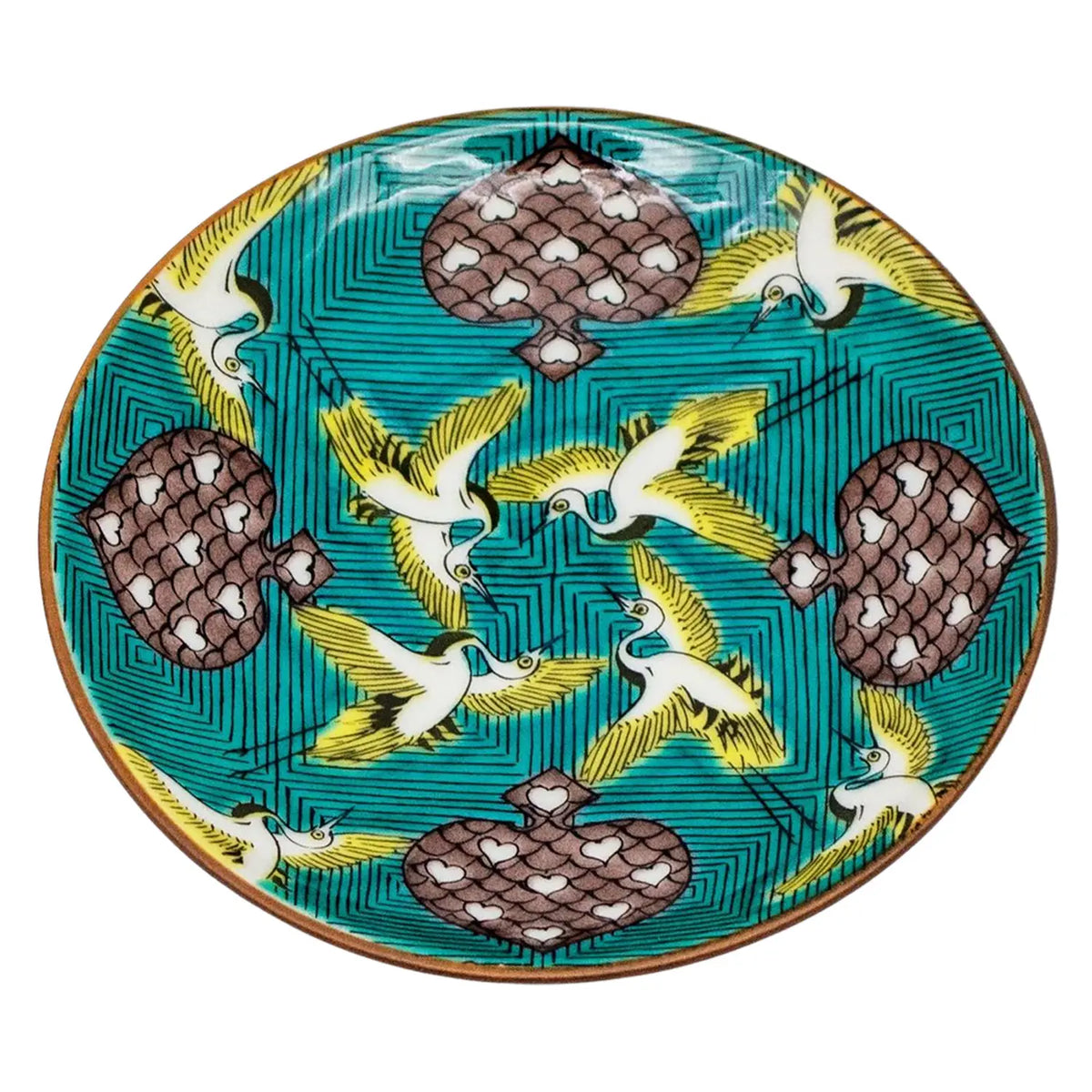 SEIKOU Kutani Porcelain Mamezara Small Plate Aodetsuru-Karutamon