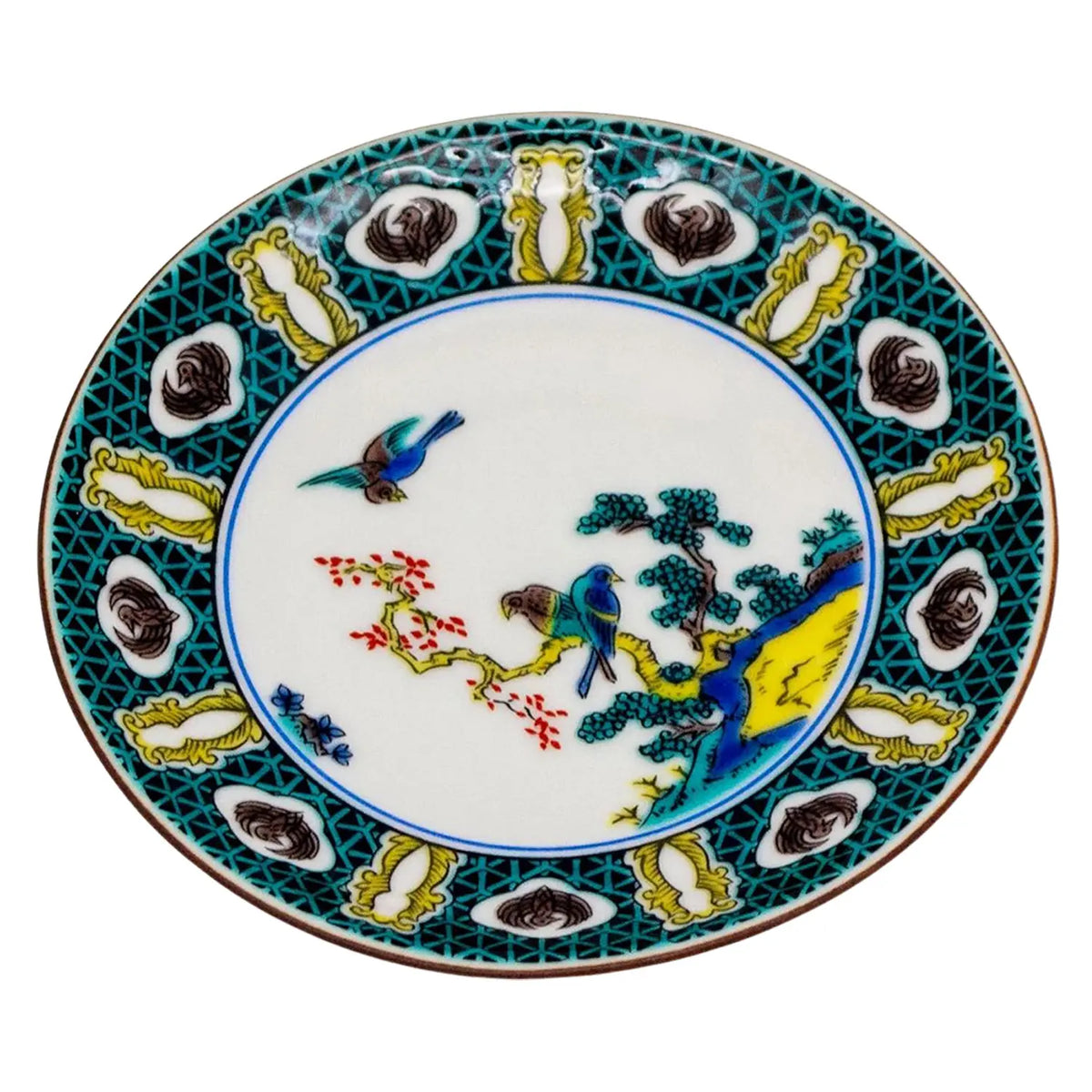 SEIKOU Kutani Porcelain Mamezara Small Plate Iwamatsu-Kachouzu