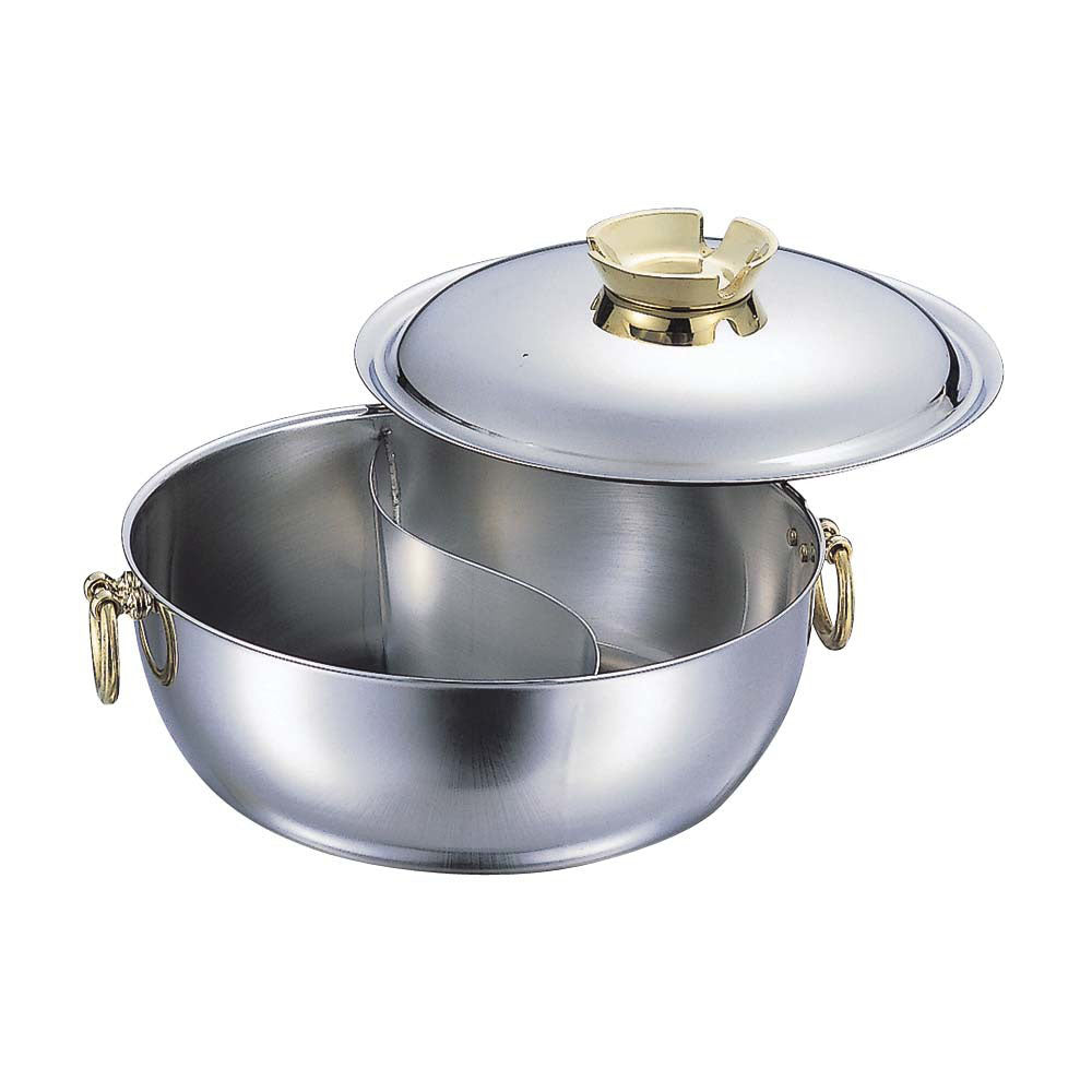 Stainless Steel Hot Pot Shabu Hot Pot With Divider & Glass Lid S