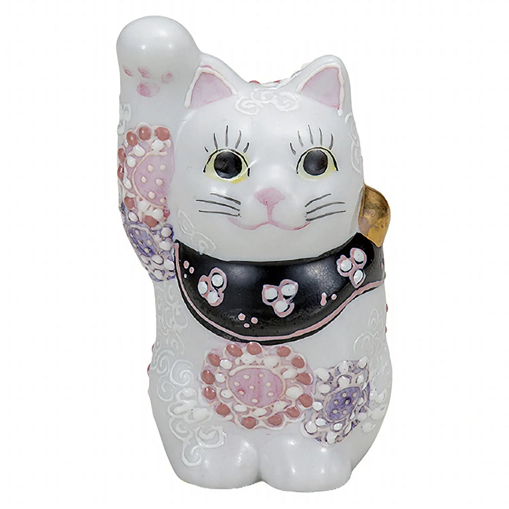 Kutani Ware Porcelain Maneki Neko Figurine Hanamurasaki 3.2-Go