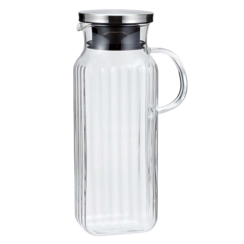 1.7L Glass Water Pitcher With Handle Bamboo Lid Heat Resistant